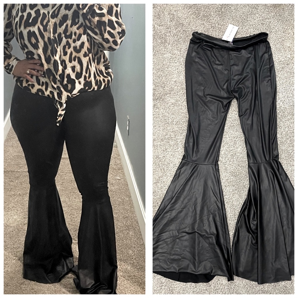 Faux leather stretch bell bottoms